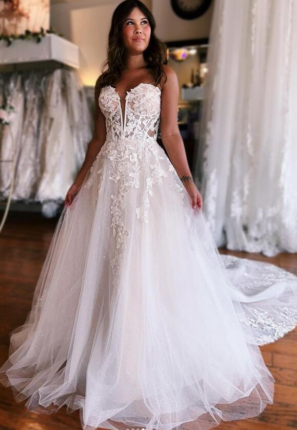 Strapless A-line Tulle/Lace Wedding Dresses DTB101