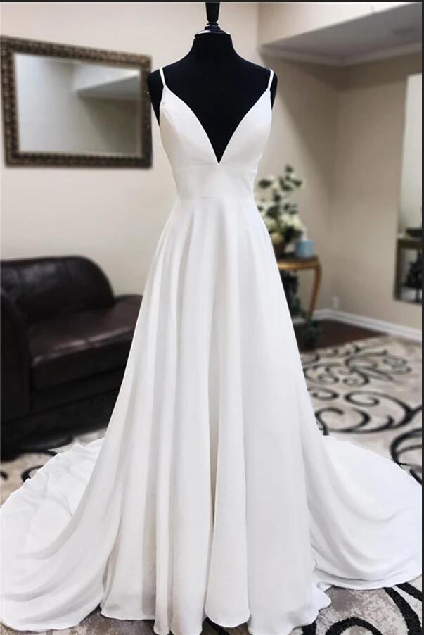 V-neck A-line Chiffon/Lace Beach Wedding Dress DTB158