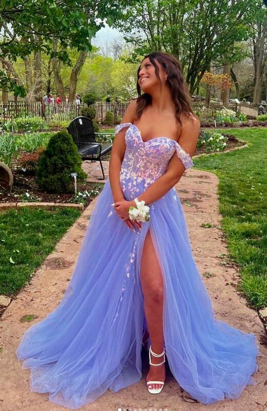 Off the Shoulder A-Line Formal Gown, Long Prom Dress