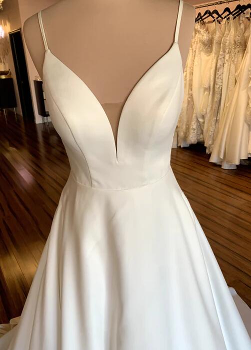 Open Back A-line Satin Wedding Dresses DTB107 – DressesTailor