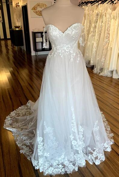 Off the Shoulder A Line Wedding Dresses,Custom Made Bridal Dress DTB110