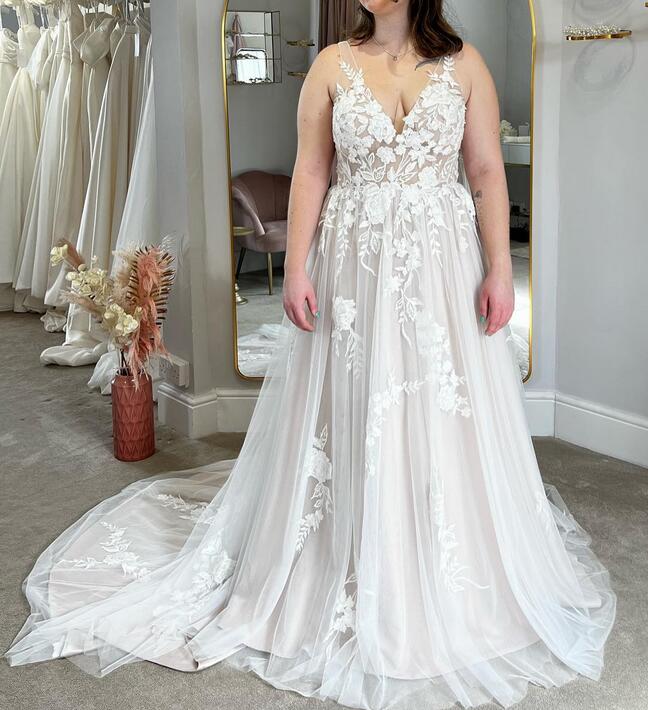 Open Back V-neck A Line Wedding Dresses,Custom Made Bridal Dress DTB111