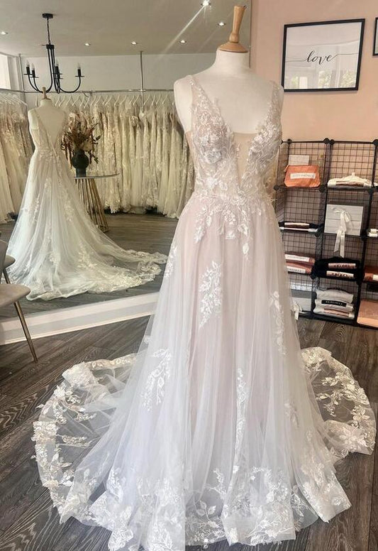 Open Back A Line Wedding Dresses,Custom Made Bridal Dress DTB113