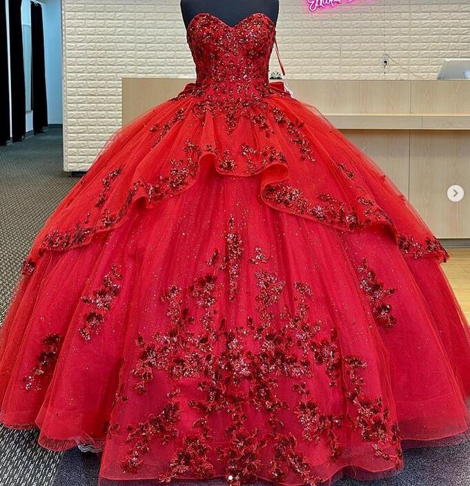Red Quinceanera Dress Ball Gown, Sweet 16 Dresses, Sweet 15 Dresses DTQ107