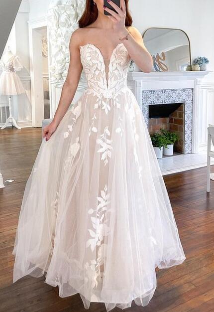 Strapless A-line Wedding Dresses,Custom Made Bridal Dress DTB120