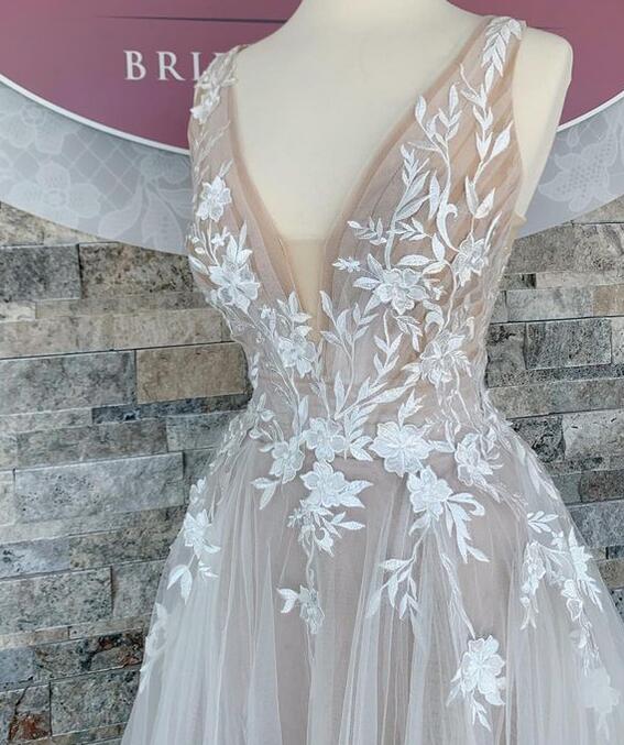 V-neck A-line Wedding Dress, Bridal Gown ,Dresses For Brides DTB130