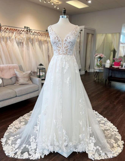 V-neck A-line Wedding Dress, Bridal Gown ,Dresses For Brides DTB134