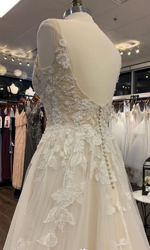 Open Back V-neck A-line Wedding Dress, Bridal Gown ,Dresses For Brides DTB136