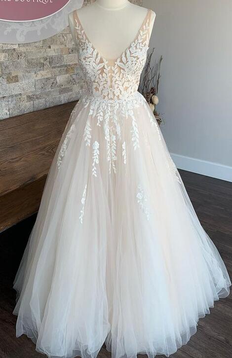 V-neck A-line Wedding Dress, Bridal Gown ,Dresses For Brides DTB133