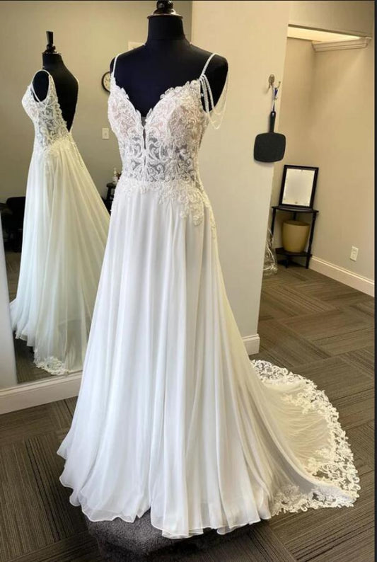 V-Back A-line Chiffon/Lace Beach Wedding Dress DTB159