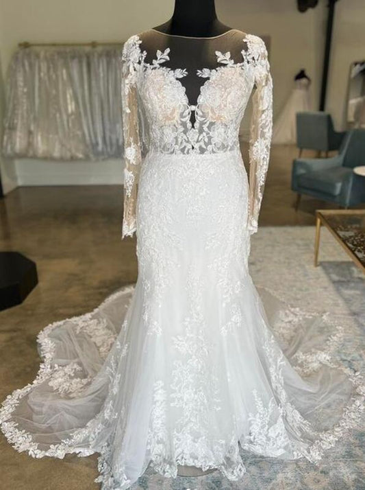 Mermaid Tulle/Lace Wedding Dress with Long Sleeves DTB156