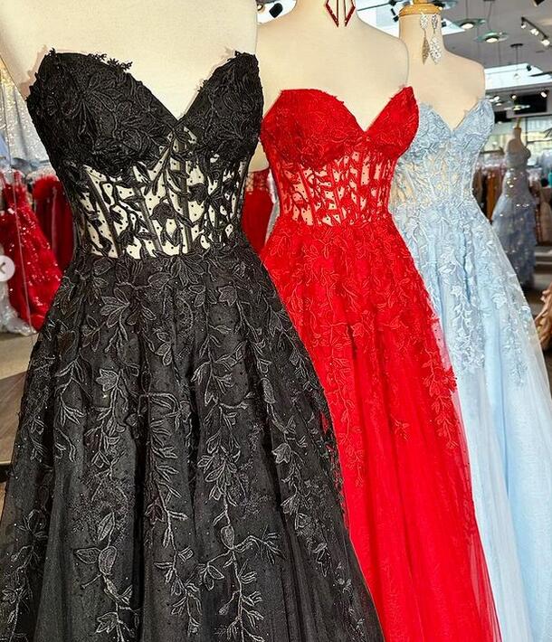 Strapless Leaf Lace Mermaid Prom Dresses Long with Sheer Corset Bodice