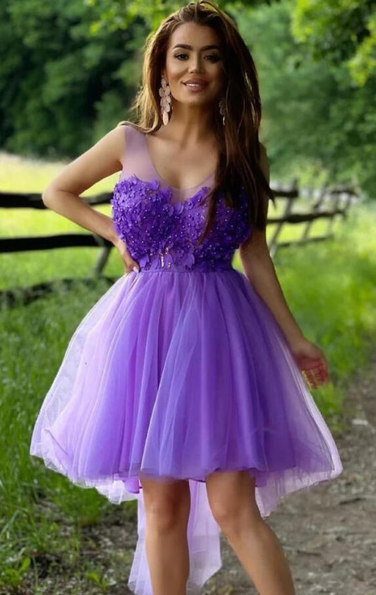V-neck High-Low Homecoming Dress