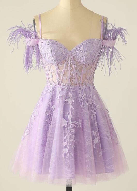 Leaf Lace A-line Homecoming Dress with Sheer Corset Bodice