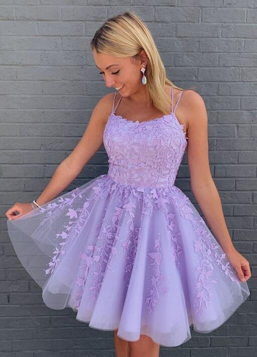 Lilac Leaf Lace Homecoming Dress