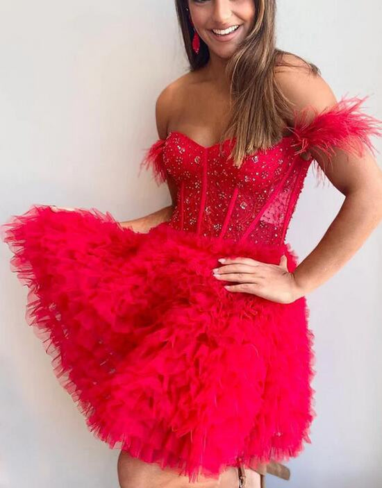 Shoulder Feathers Silky Dress