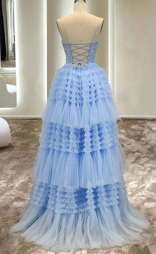 Light Blue Multi-Layers Tulle Long Prom Dress