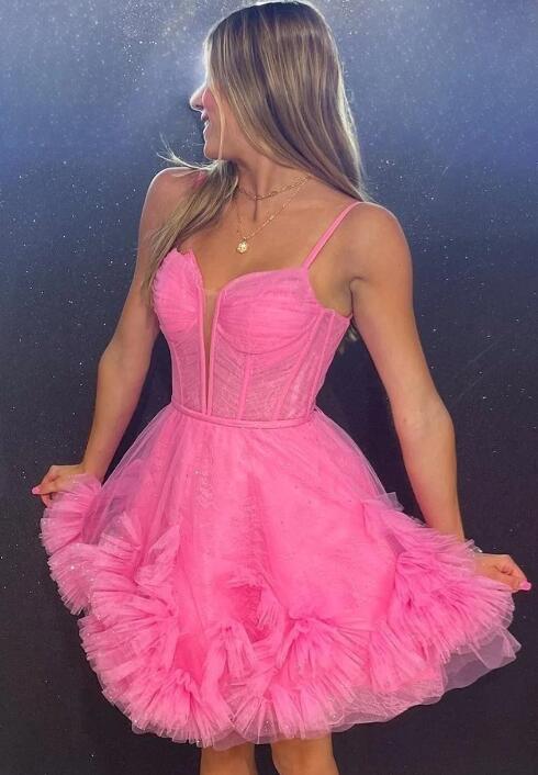 Sexy Straps Homecoming Dress with Ruffle Skirt