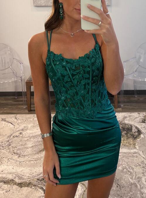 Sexy Satin Homecoming Dress with Lace Top