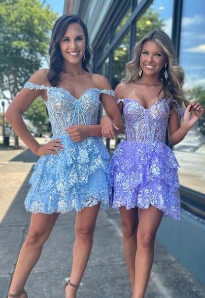 Tulle Sequin A-Line Homecoming dress with Sheer Corset Bodice and Ruffle Skirt