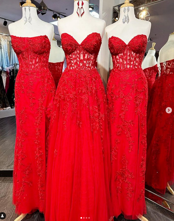 2023 Red Lace Prom Dress, Graduation School Party Gown DT1682