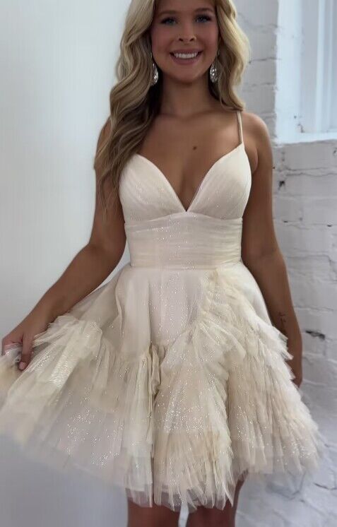 Short Ruffle Tulle Homecoming Dress with Spaghetti Straps DressesTailor Short Ruffle Tulle Homecoming Dress with Spaghetti Straps DressesTailor
