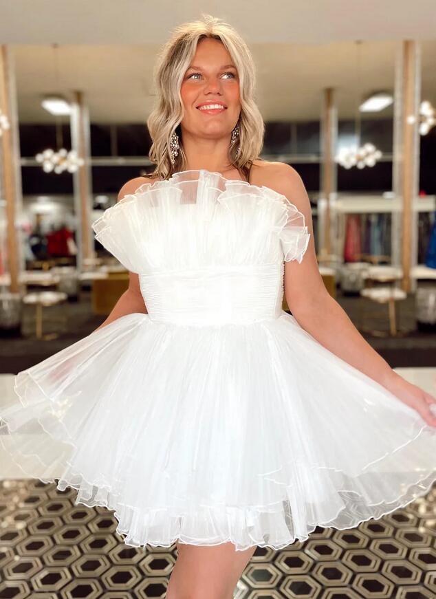 Organza Pleated Homecoming Dress with Ruffle Tiered Skirt