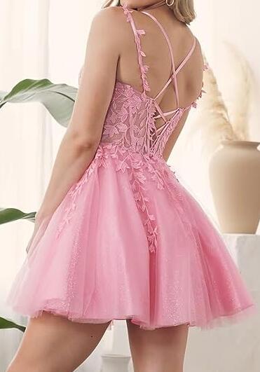 Leaf Lace Homecoming Dress with Sheer Corset Bodice DTH215