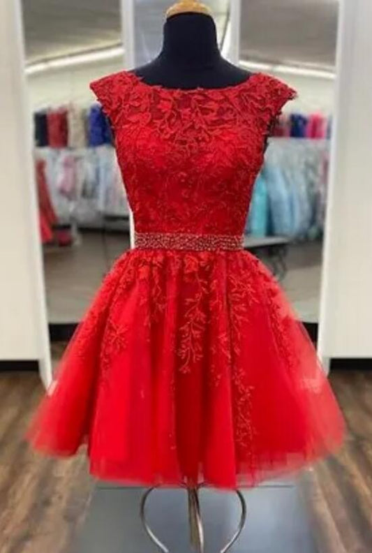 Red Lace Homecoming Dress,short prom dress