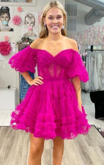 Tulle Ruffles A-line Homecoming Dress with Sheer Corset Bodice
