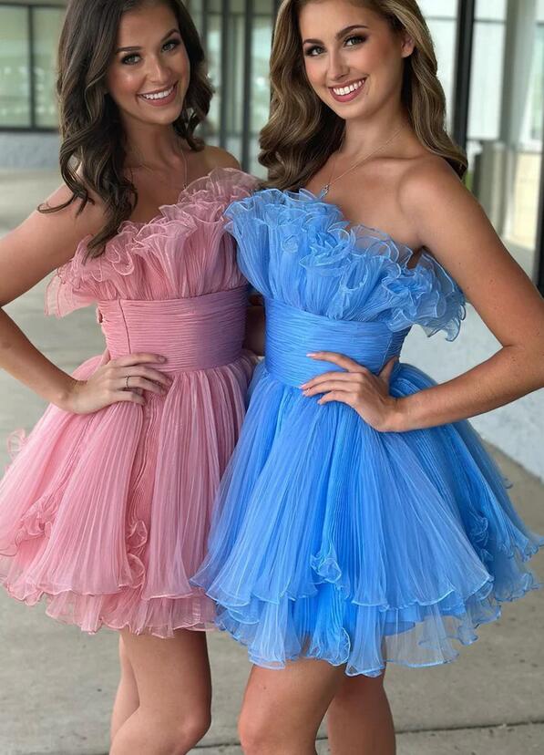 Organza Pleated Homecoming Dress with Ruffle Tiered Skirt