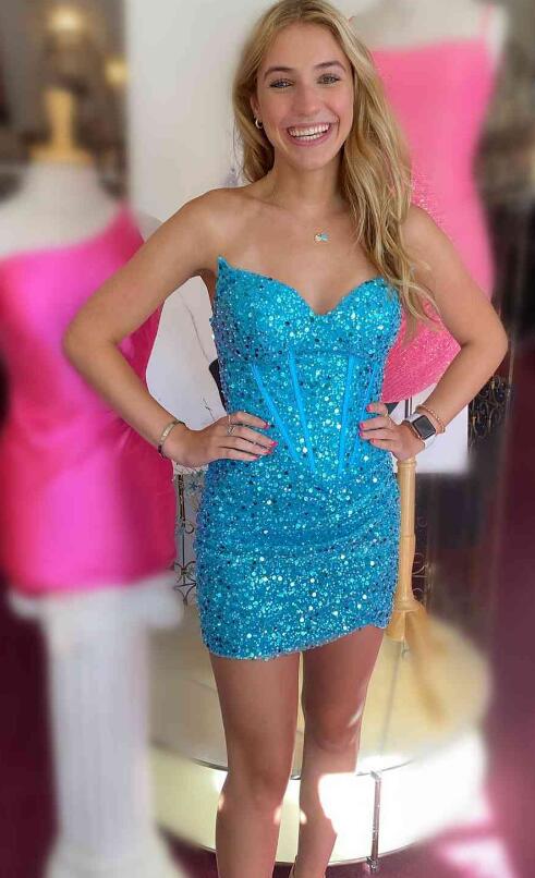 Strapless Sequins Sexy Homecoming Dress