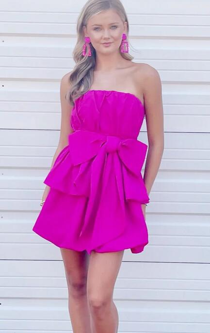 Strapless Bow-Front Homecoming Dress