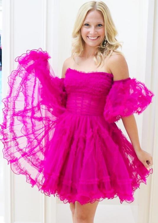 Tulle A-line Homecoming Dress with Sheer Corset Bodice and Ruffle Embellishments