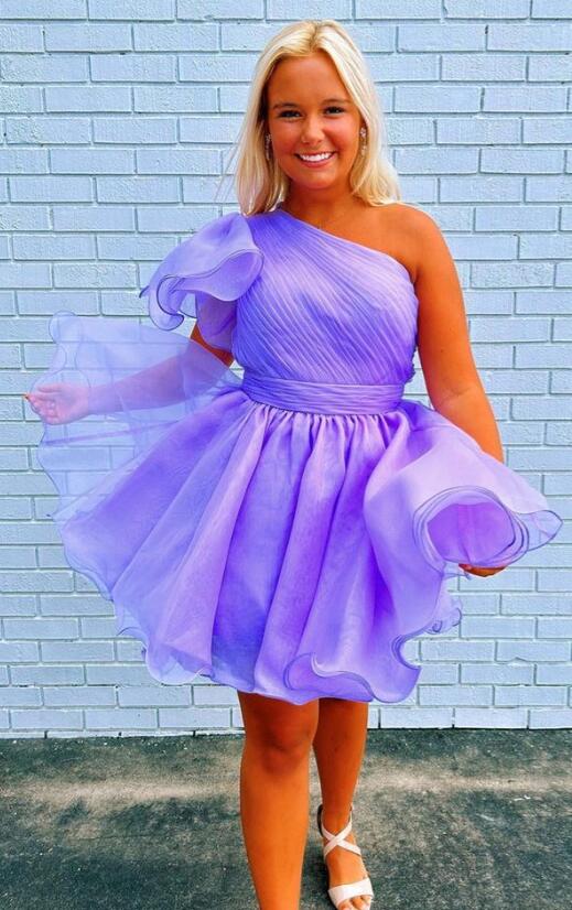 One Shoulder A-line Organza Homecoming Dress
