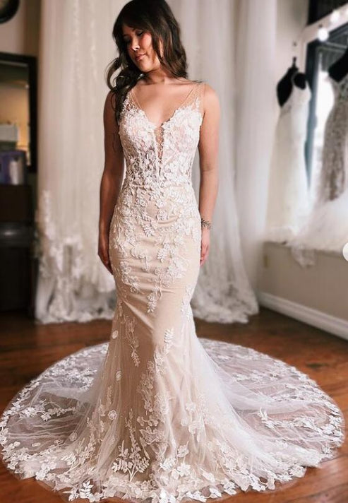 Tea-Length Open Back Mermaid Fitted Wedding Dresses Silk Like Satin