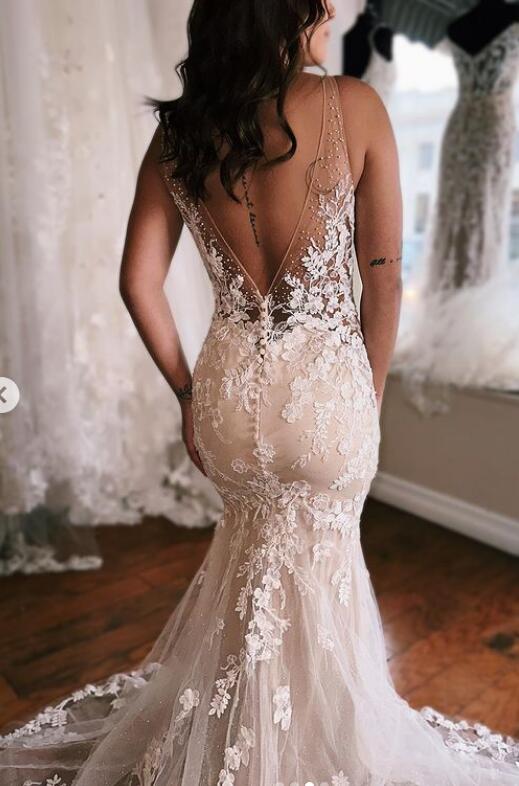 Open Back Mermaid Tulle/Lace Wedding Dress DTB167