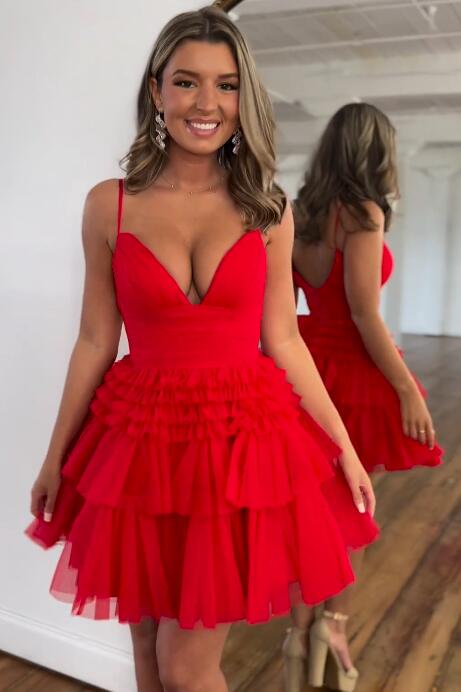 Straps V-neck Sparkly Tulle Homecoming Dress with Tiered Ruffle Skirt – DressesTailor Straps V-neck Sparkly Tulle Homecoming Dress with Tiered Ruffle Skirt – DressesTailor