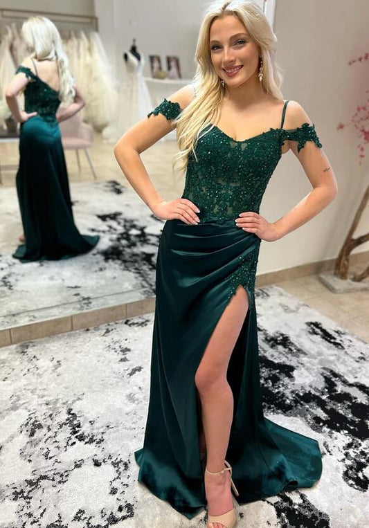 Straps Mermaid Long Prom Dress with Off the Shoulder Sleeves
