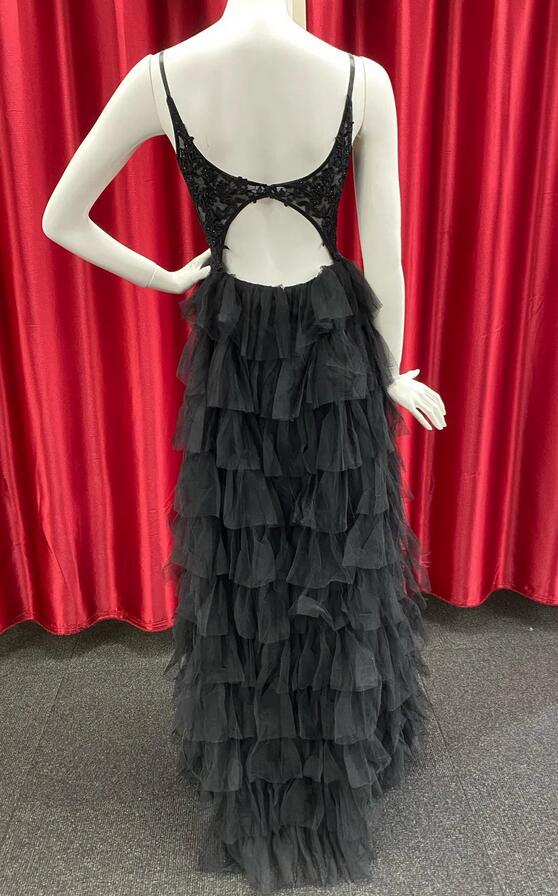 Straps Long Prom Dress with Sheer Corset Bodice and Ruffle Skirt
