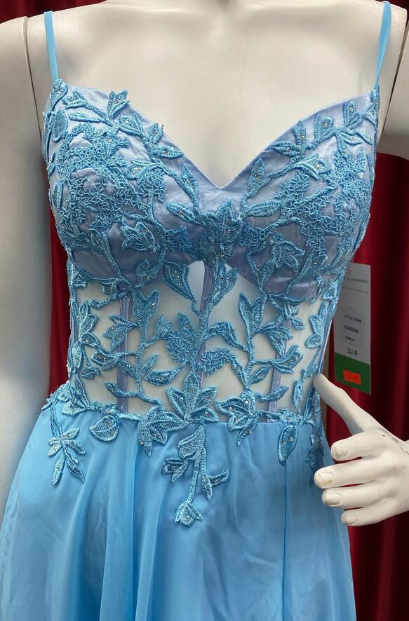 Straps Chiffon Long Prom Dress with Leaf Lace Bodice