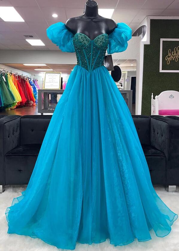 Long Prom Dress with Beaded Top and Off-the-Shoulder Sleeves Long Prom Dress with Beaded Top and Off-the-Shoulder Sleeves