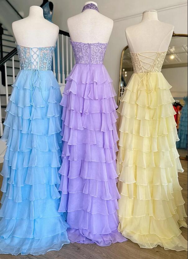 Chiffon Long Prom Dress with Lace Corset Bodice and Ruffle Skirt DressesTailor Chiffon Long Prom Dress with Lace Corset Bodice and Ruffle Skirt DressesTailor