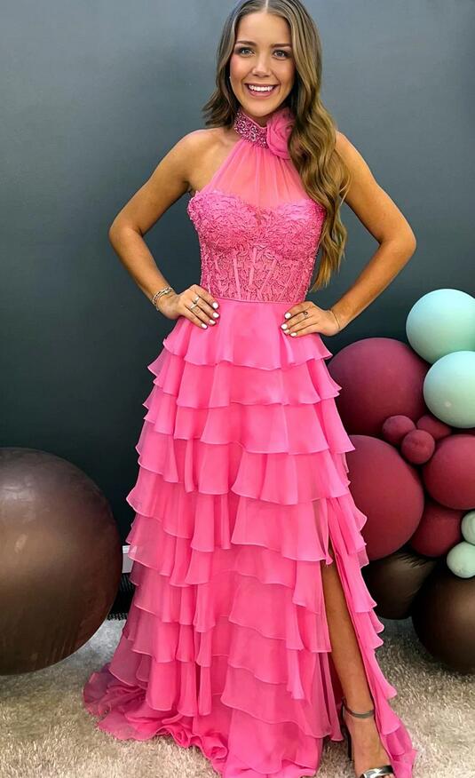 Chiffon Long Prom Dress with Lace Corset Bodice and Ruffle Skirt DressesTailor Chiffon Long Prom Dress with Lace Corset Bodice and Ruffle Skirt DressesTailor