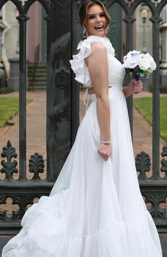 V-neck A-line Long Prom Dress with Lace-up Back