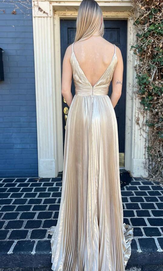 Straps V-neck Long Prom Dress with Open Back