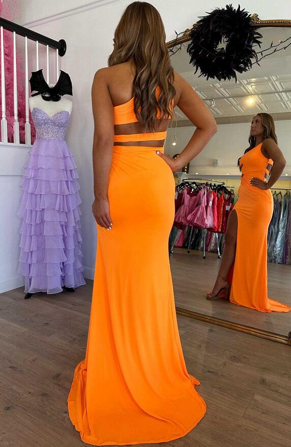 One Shoulder Fitted Long Prom Dress with Slit