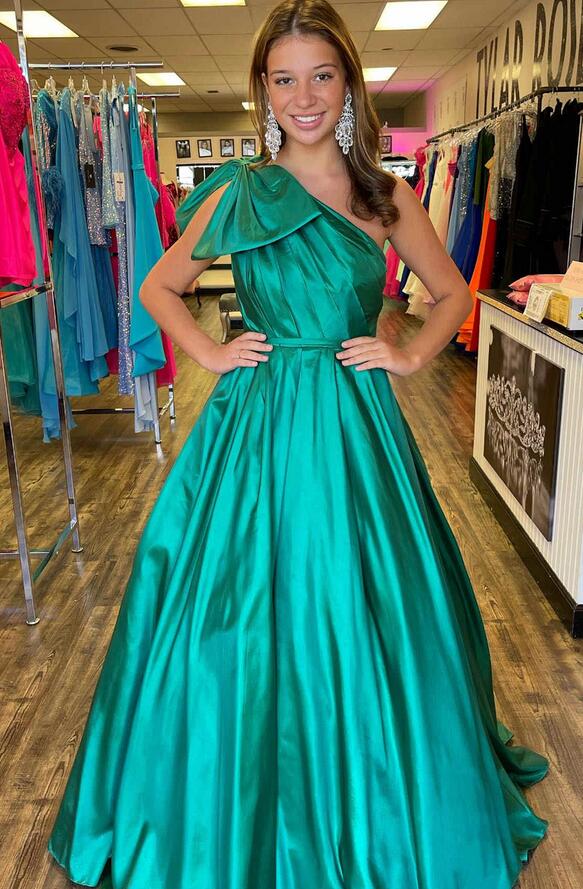 One Shoulder Long Prom Dress with Bow