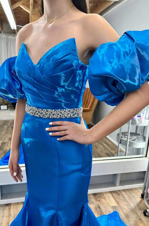 Strapless Mermaid Long Prom Dress with Balloon Sleeves