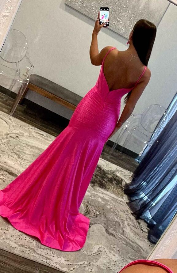 Straps Mermaid Satin Long Prom Dress with Slit